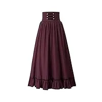 scarlet darkness retro maxi jupe femme taille haute ourlet a-line a volants vintage jupe femme gothique medieval deguisement l sle61-1