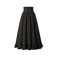 scarlet darkness vintage maxi jupe femme taille haute a-line a volants jupe longue gitan steampunk gothique deguisement s noir