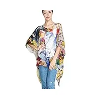 prettystern femme tunique d'été blouse plage en soie mousseline poncho taille unie d'art colorées kandinsky p18