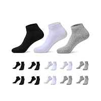 tuuhaw chaussette hommes de sport coton et élasthanne femme socquettes de sport 10 paires（noir,blanc,gris 39-42）
