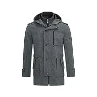 youthup manteau homme en laine hiver chaud veste avec capuche epais parka trench coat caban gris xxl