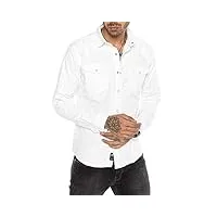 redbridge chemise en denim jeans à la mode pour hommes en coton avec manches longues blanc s