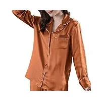 ensemble de pyjamas pour femmes, pyjamas en soie à manches longues et pantalons décontractés et confortables,orange,xxl
