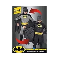 ciao- batman 2-in-1 (classic/dark knight) costume originale dc comics (taglia 10-12 anni) con muscoli pettorali imbottiti, ragazzo, 11720.5-7, nero, girgio, 5-7