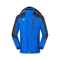 mofiz homme chaud blouson hiver extérieur polaire manteau imperméable veste de ski avec capuche amovible bleu s