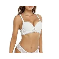 shekini 2 pièces ensemble lingerie femme dentelle armatures soutien gorge bretelles amovibles string elegance bra avec push up et tanga lingerie set (blanc, 34/75b)
