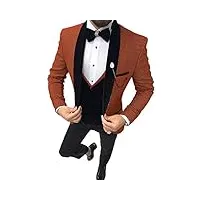 hommes 3 pièces casual one button fashion mens costume slim fit pieds de poule tuxedos pour mariage mariage mariage (blazer+gilet + pantalon) - orange - l