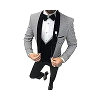 hommes 3 pièces casual one button fashion mens costume slim fit pieds de poule tuxedos pour mariage mariage mariage (blazer+gilet + pantalon) - argenté - xxxl