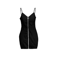 yming femme robe d'été robe sexy zippée robe moulante sans manches robe de cocktail mini robe de soirée noir m/fr 38