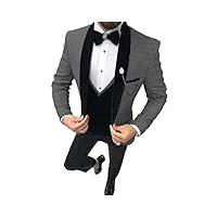 costume 3 pièces décontracté à un bouton pour homme - coupe ajustée - motif pied-de-poule - pour mariage (blazer + gilet + pantalon) - gris - m
