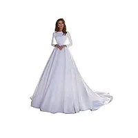 snow lotus robe de mariée élégante en satin à manches longues - blanc - 36