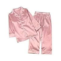 amropi ensemble pyjama de famille pyjamas en soie vêtement de nuit ensembles pour femme enfant rose,9-10 ans