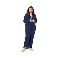hanro pyjama long boutonné femme, bleu foncé, xl