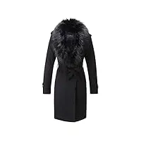 giolshon veste longue en cuir imitation daim pour femmes, vêtements d'hiver trench-coat à la mode ceinturé pour motard avec col en fourrure amovible ff20 noir xl