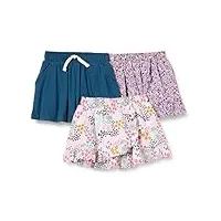 amazon essentials jupes-shorts en maille fille, lot de 3, bleu marine fleuri, 9 ans