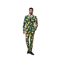 opposuits costume homme - tenue Été fleur tropicale - coupe slim - vert et jaune - blazer, pantalon et cravate