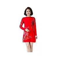 hangerfeng femmes laine floral imprimé sequins décoration slim tricoté mock neck warm pullover sweater robes tops 1516 rouge