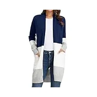 grace karin cardigan en tricot à manches longues ouvert pour femme - long et décontracté - avec poches,m,bleu marine/blanc/gris.
