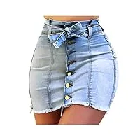 jupe short femme mini courte évasée taille élastique haute pour casual jupe en jean skinny bouton sexy pour femmes casual couleur unie à lacets slim upskirt(light blue,l)