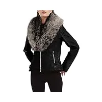 giolshon femmes faux cuir veste hiver vêtements À la mode court moto biker manteau avec col de fourrure amovible 9201 noirgris s
