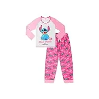 disney lilo and stitch stay weird pyjama long pour fille rose/blanc, rose, 9 ans
