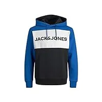 jack & jones jjelogo blocking sweat hood sts sweatshirt capuche, bleu classique/coupe : cheville, xl homme