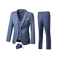 haut de gamme costumes 3 pièces hommes ensemble de costume slim fit mariés/bal costume pour hommes deux boutons business casual costume - bleu - tailee xs