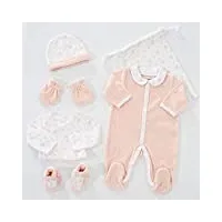 kit naissance bébé - 6 pièces (pyjama, body, bonnet, moufles, chaussons et pochon de rangement) cadeau bébé fille - certifié okeo-tex - motif arc en ciel - rose