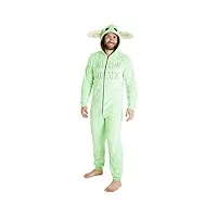 the mandalorian combinaison pyjama homme de bebe yoda, pyjama chaud en polaire douce avec capuche, idée de cadeau pour adulte ou ado taille s à 3xl (vert, 2xl)