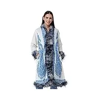 manteau long exotique de l'inde du cachemire avec fausse fourrure et chaîne brodé cachemire et fleurs - blanc - taille unique