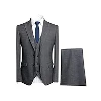 allthemen costume homme 3 pièces tuxedo slim fit à carreaux deux boutons d'affaire mariage veste+gilet+pantalon gris 2 m