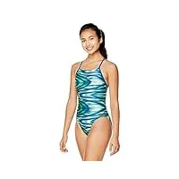 speedo maillot de bain une pièce prolt dos croisé imprimé couleurs d'équipe adulte, bleu/vert, 30 femme