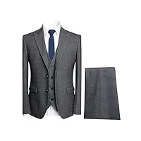 allthemen costume homme 3 pièces tuxedo slim fit à carreaux deux boutons d'affaire mariage veste+gilet+pantalon gris 2 xxl