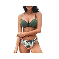 cupshe femme bikini croisé et froncé ensemble bikini imprimé floral cut out maillots de bain 2 pièces vert sauge s