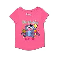 disney girl's stitch birthday mode blouse tee shirt, short sleeve, pink, size 7