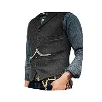 solove-suit gilet de costume décontracté pour homme à chevrons tweed revers cranté gilet coupe slim(gris, m)