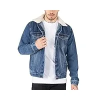 noroze hommes veste en jean denim blouson avec détachable collier sherpa classique fourrure denim manteau de camionneur (l, un jean bleu)