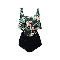 aidotop maillots de bain femmes 2 pieces à volants vintage taille haute plage floral slim bikini set (25green leaf, m)