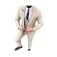 costume 3 pièces à revers cranté pour homme - coupe ajustée - pour mariage, bal de fin d'année, veste, gilet et pantalon, beige, 94