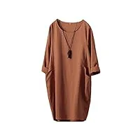 ftcayanz femme t-shirt robe lin coton manches longues midi-robe Élégante ample long tunique orange xxl