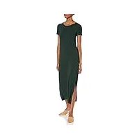 amazon essentials robe longue fendue sur le côté col rond à manches courtes coupe standard en jersey (déjà daily ritual) femme, vert profond, l