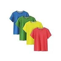 lapasa lot de 4 t-shirts enfant garçon et fille 100% coton couleur uni manches courtes col rond unisexe mixte Été k01 rouge, vert-jaune, vert, bleu 7-8 ans