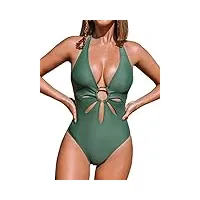 cupshe femme maillot de bain 1 pièce col v découpes dos nu haut taille anneau maillot de bain vert s