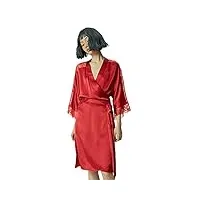 wx-iczy 22 mumi femme women robe de soie chemise de nuit, élégante et sexy dentelle cravate de dentelle v-cou rouge robe robe de soie dentelle robe de cravate de mariée,l
