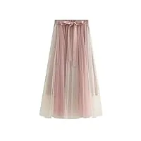 feoya jupe mi-longue femme en tulle automne jupe Épissage avec ample Élastique jupe trapèze pour femme rose,taille unique