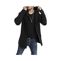 cardigan pour homme manteau gilet à capuche veste coupe longue noir xl