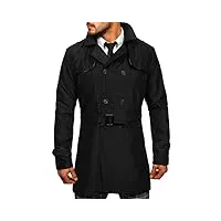 bolf homme manteau trench-coat double rangee elegant col montant haut col a revers impermeable veste longue avec ceinture outdoor style 0001 noir s [4d4]