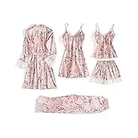 debaijia femmes ensemble de nuit 5 pièces chemises de nuit nuisette satin vêtement de nuit peignoir pyjama set respirant léger (rose-xl)