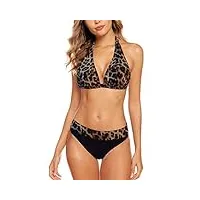 aidotop femme maillots de bain bikini sexy halter slip réglable deux pièces swimsuit de plage（leopard,l