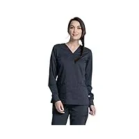workwear revolution tech women scrubs top long sleeve v-neck ww855ab, xxs, pewter
